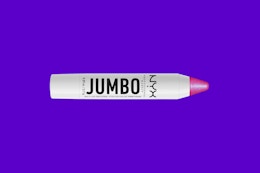 nyx jumbo pencil on a blue backround
