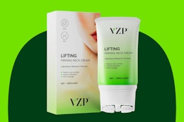 A box and tube of VZP collagen cream, which lifts and firms the neck and face