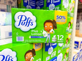 puffs tissues on store shelf