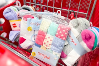 kids socks and underwear sitting in a target cart