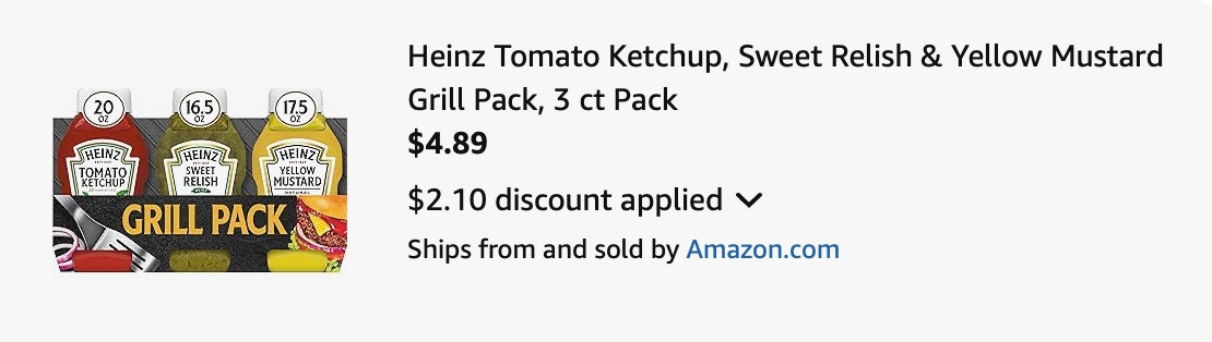 Heinz condiment pack Amazon receipt