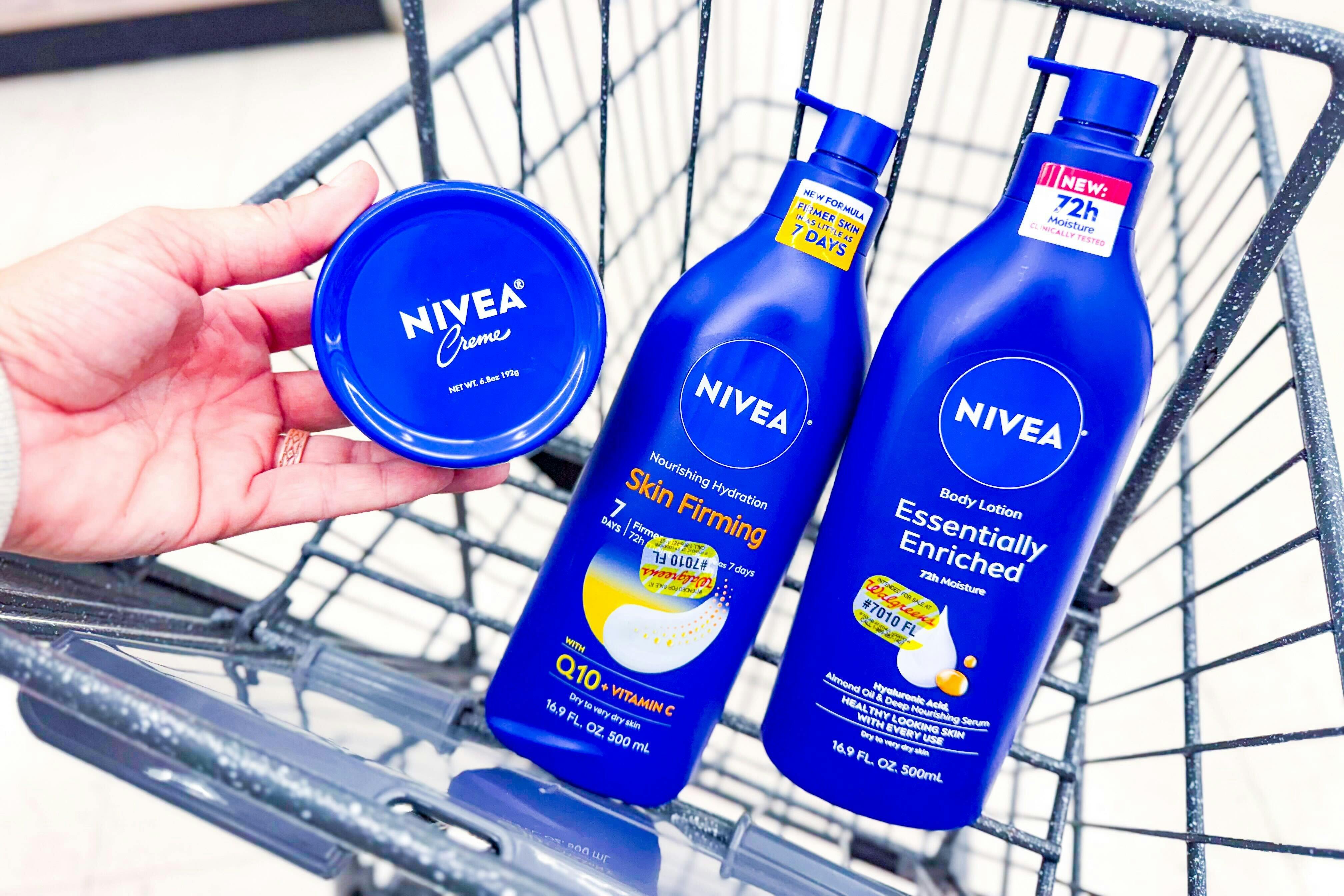 nivea body lotions in a shopping cart