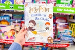 hand holding up a harry potter coloring book at dollar tree