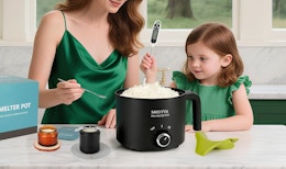 a mom and daughter making candles with a candle making kit