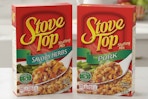 Boxes of Stove Top stuffing mix on kitchen counter