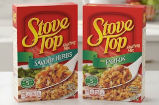 Boxes of Stove Top stuffing mix on kitchen counter