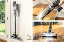 3 lifestyle images of the Bissell CleanView Stick Vacuum being used in different ways