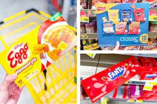 dollar general eggo, frito-lay, fanta 3-photo collage