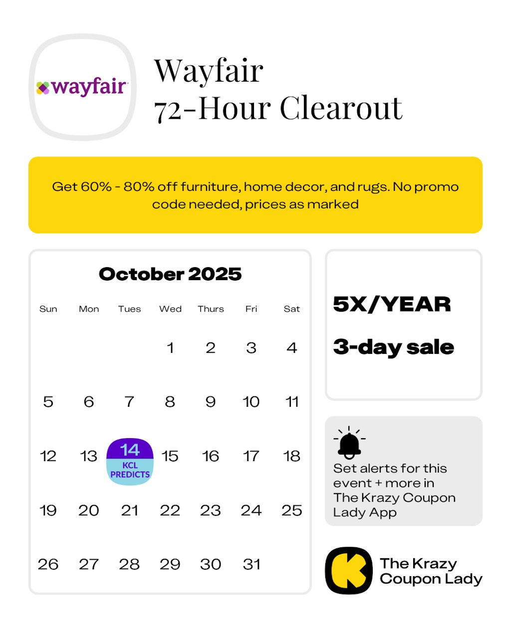 Wayfair 72Hour Clearout 2025, Explained The Krazy Coupon Lady