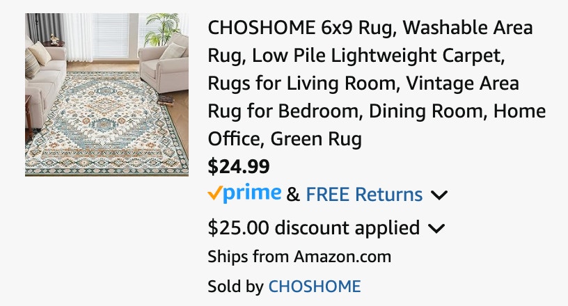 Area rug Amazon receipt