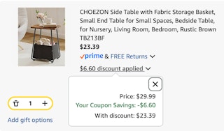 end table Amazon receipt