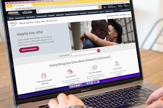 a person looking at the amazon wedding registry on their macbook