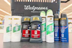 dove deodorants in front of a walgreens shopping basket