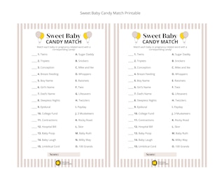 Sweet Baby Candy Match baby shower game