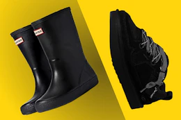 Pair of Hunter boots (toddler) and Ugg sneakers (women's)