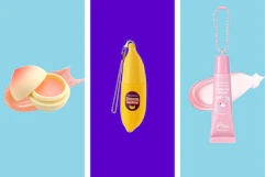 TonyMoly Lip Balms: peach, banana, Squishmallows strawberry