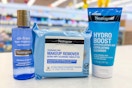 neutrogena makeup wipes and cleansers on a store counter