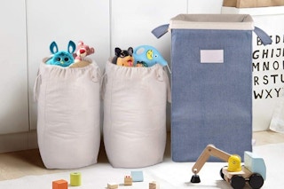 Toys in a laundry hamper