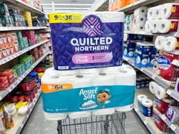 angel soft and quilted northern toilter paper on walgreens cart