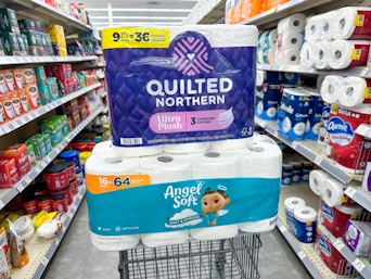 angel soft and quilted northern toilter paper on walgreens cart