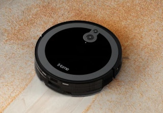 black and gray iHome robot vacuum and mop