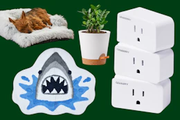 4 Walmart clearance deals: dog bed, shark bath rug. self watering planter and smart plugs
