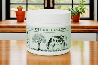 beef tallow jar on table