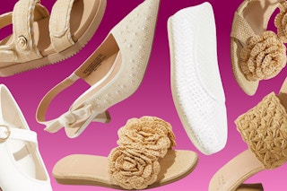 Slides and sandals on a pink background