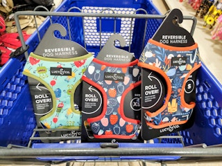 dog harnesses in a cart