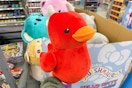 In store photo taken at Walmart of the quackerz duck plush toys