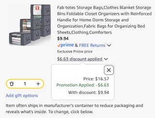storage bags Amazon receipt