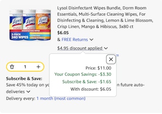 Lysol Wipes Amazon receipt