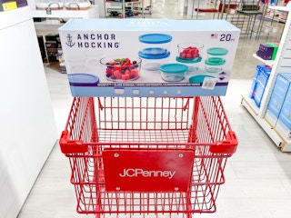 a 20-piece food storage set on a shopping cart