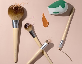makeup brushes and a sponge