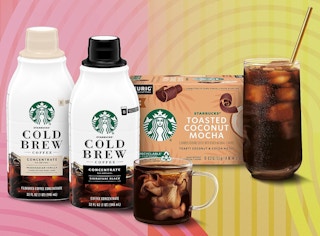 cold brew coffee and box of coffee pods