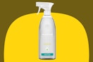 Method Daily Shower Spray Cleaner, Eucalyptus Mint on a yellow background.