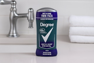 Degree Men Deodorant on bathroom counter