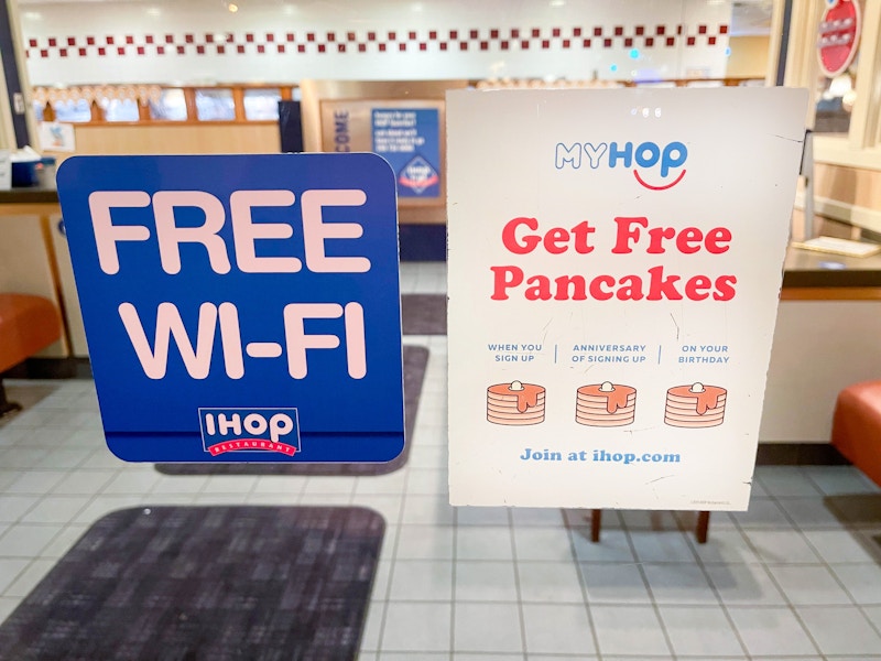 myhop free pancakes sign