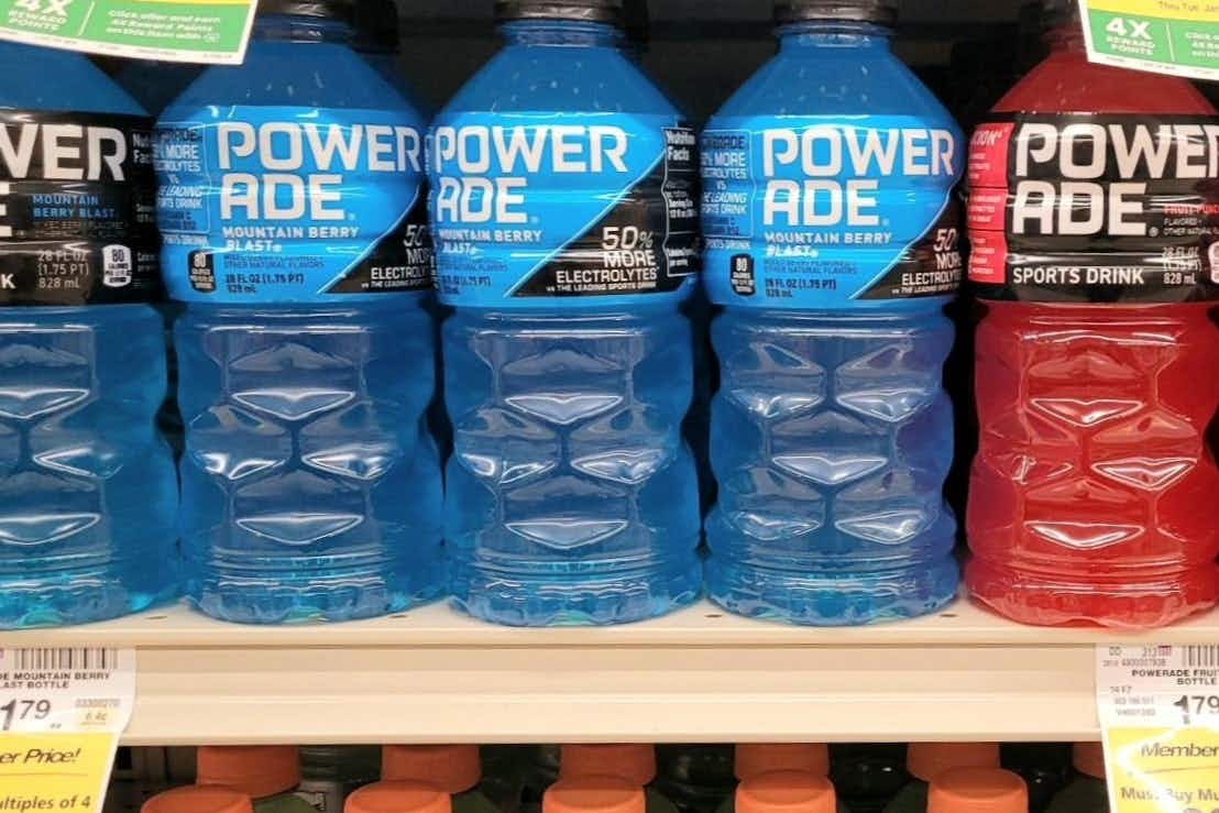 powerade drinks on a store shelf