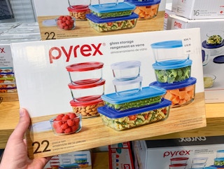 A pyrex box being taken off the shelf in Kohl's