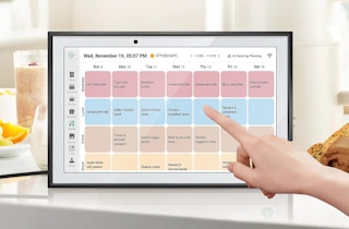 a digital calendar on a counter