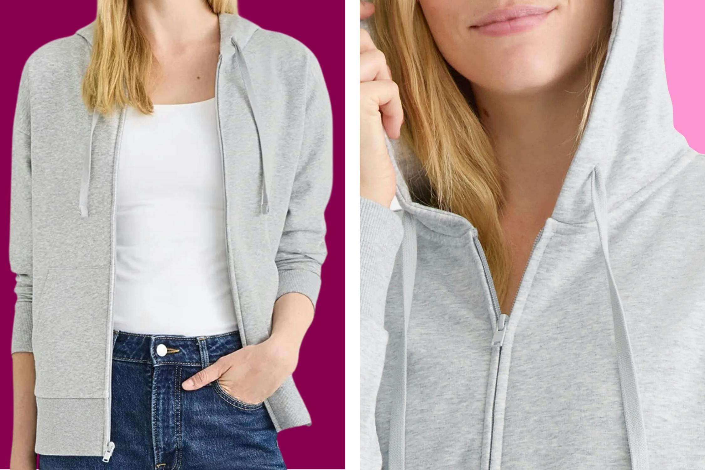 2 images of the grey Time and Tru hoodie jacket 