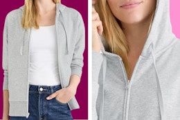 2 images of the grey Time and Tru hoodie jacket 