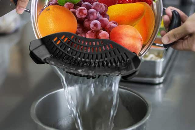 Clip-on Silicone Strainer for Pots and Pans, Just $9 on Amazon card image