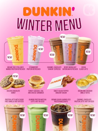 graphic showing dunkin winter menu items in 2026