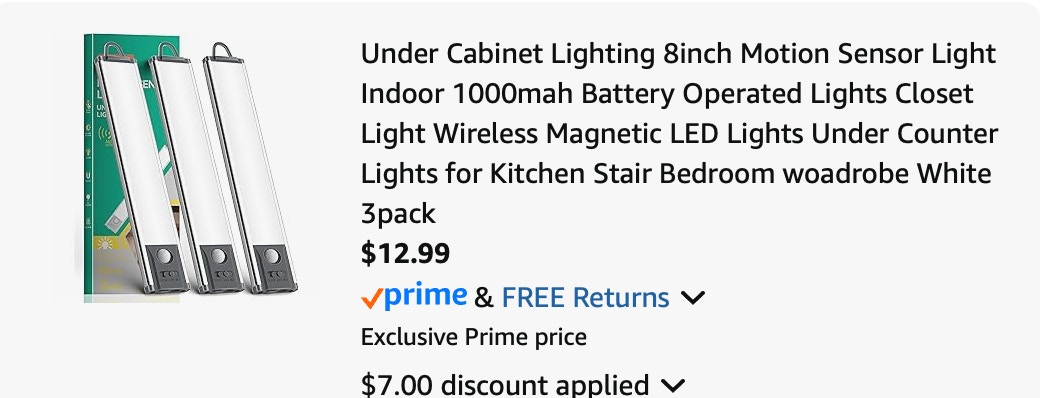 under cabinet lighting Amazon receipt