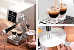 3 lifestyle images of a LinkChef Espresso Machine 