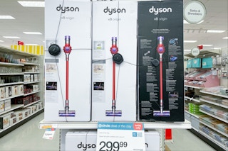 dyson v8 origin cordless vacuum on a target shelf