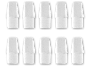10 white eraser caps on a white background