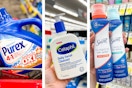 collage image of purex detergent, secret spray deodorant, and cetaphil cleanser